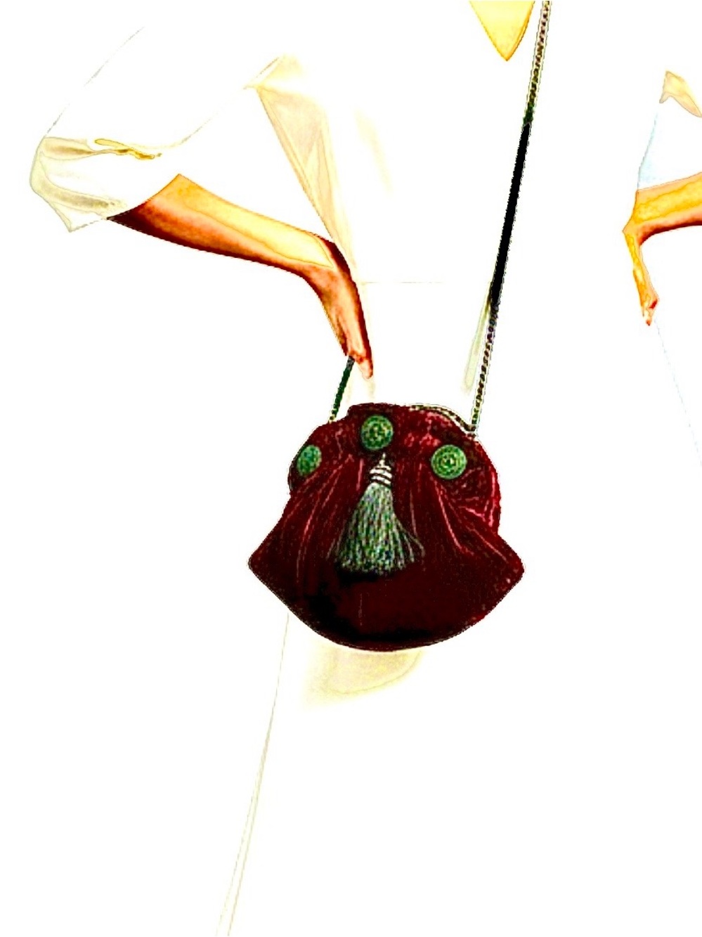 LORD & TAYLOR Evening Bag Crossbody Clutch Burgundy Velvet & Black Satin Tassels